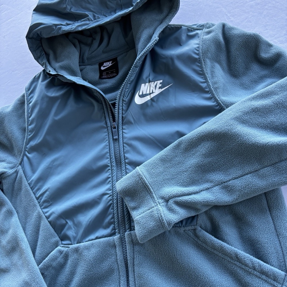 Nike Big Kids Boys Full Zip Fleece Hoodie Teal‎ Nylon Overlay XL AA0064-468
